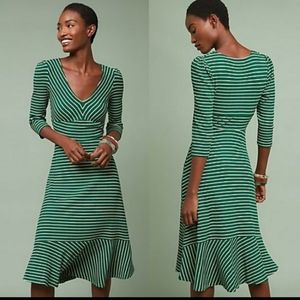 Anthro green white striped dress